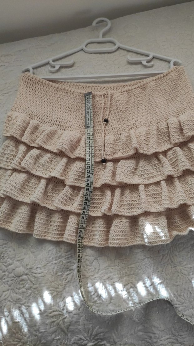 Bej Örgü Fırfırlı Mini Etek - Görsel 3