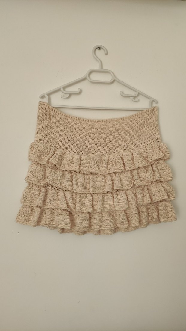 Bej Örgü Fırfırlı Mini Etek - Görsel 2