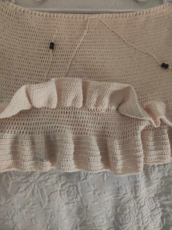 Bej Örgü Volanlı Mini Etek - Görsel 3