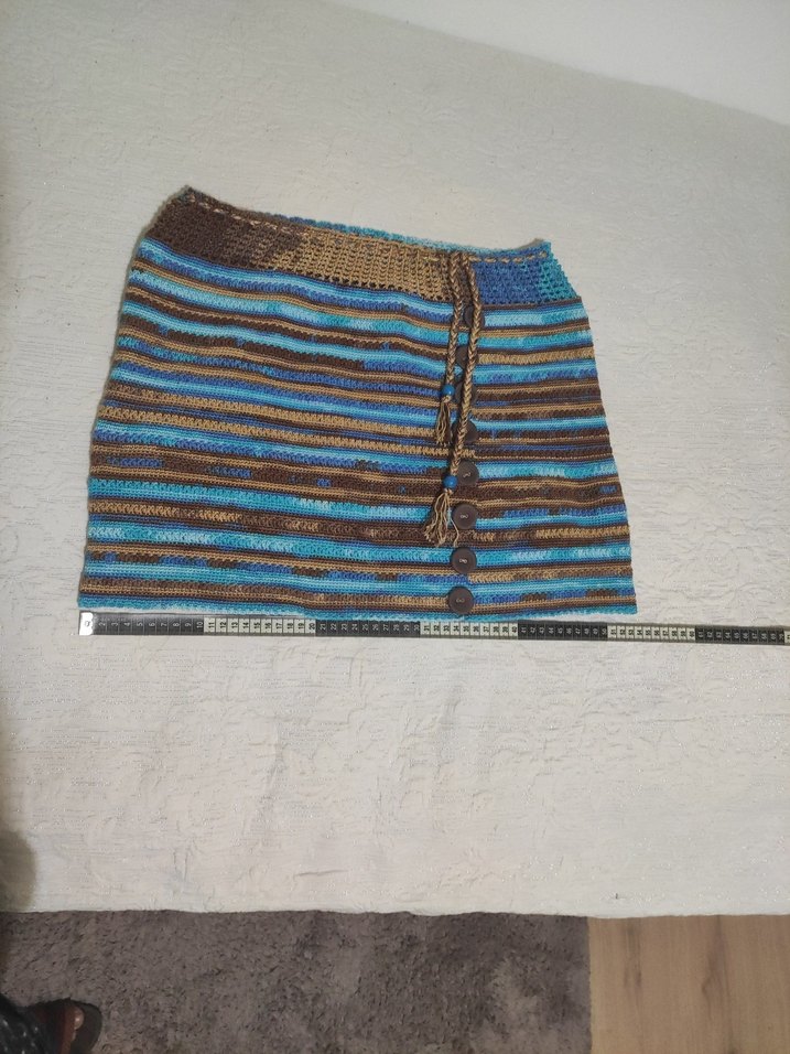 Bohem Mavi Örgü Mini Etek - Görsel 4