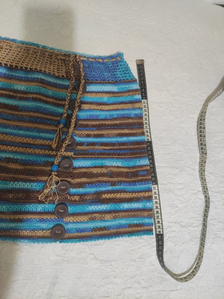 Bohem Mavi Örgü Mini Etek - Görsel 5