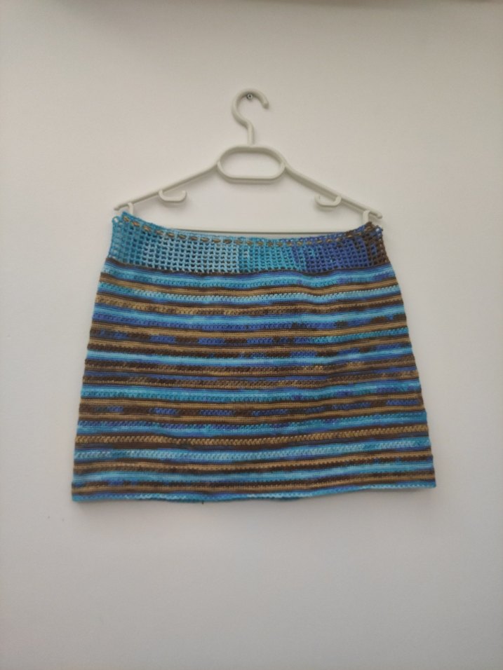 Bohem Mavi Örgü Mini Etek - Görsel 3