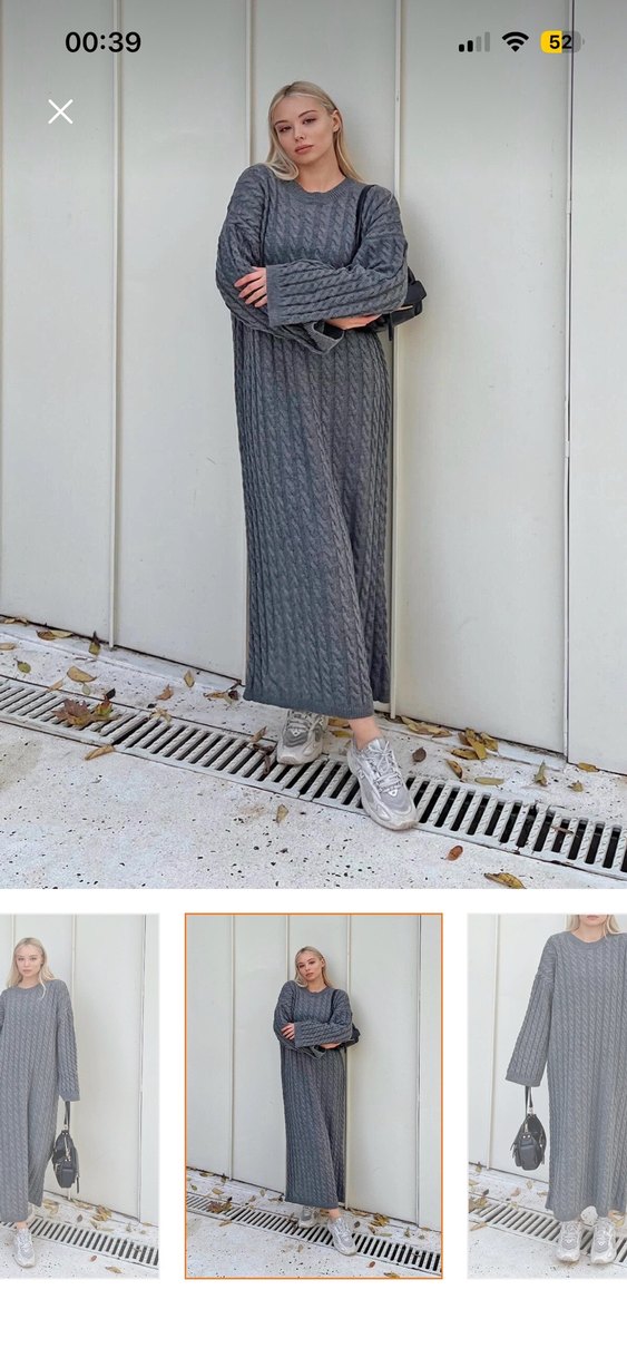 Kadın Gri Örgü Uzun Triko Elbise - Görsel 4