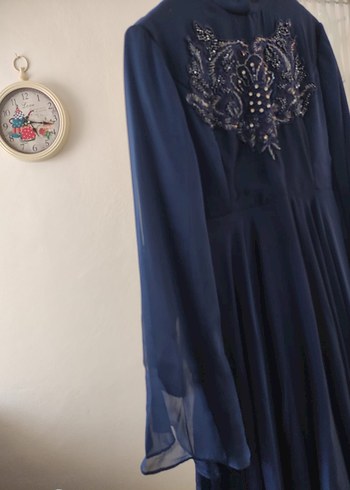 Nakışlı Lacivert Uzun Abiye Elbise - Görsel 4