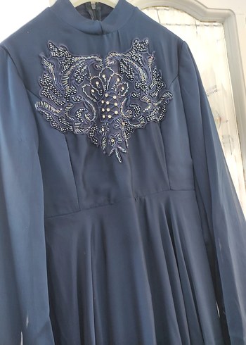 Nakışlı Lacivert Uzun Abiye Elbise - Görsel 5