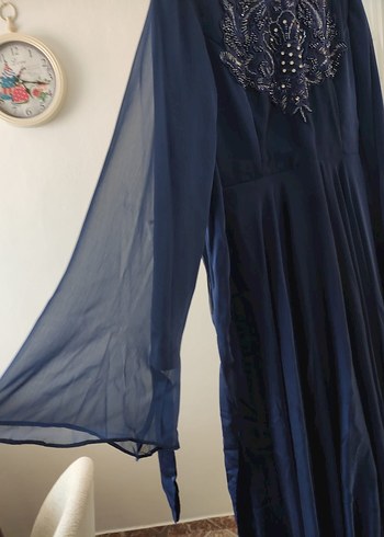 Nakışlı Lacivert Uzun Abiye Elbise - Görsel 3