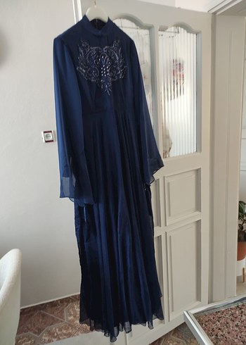 Nakışlı Lacivert Uzun Abiye Elbise - Görsel 2