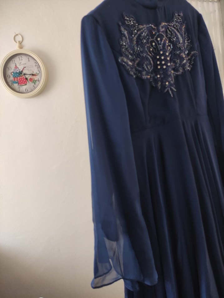 Nakışlı Lacivert Uzun Abiye Elbise - Görsel 4