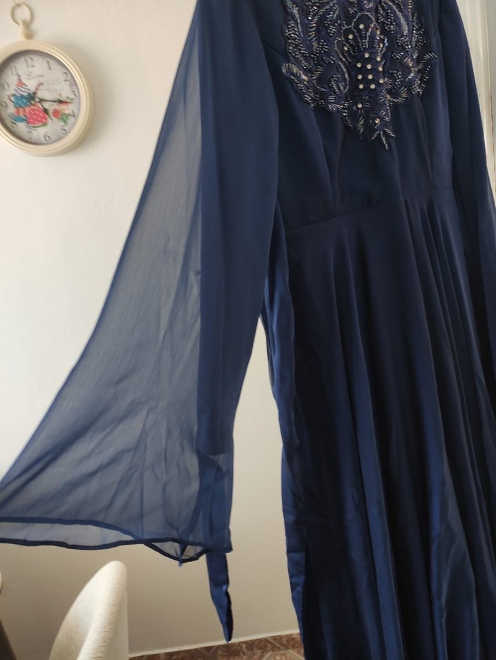 Nakışlı Lacivert Uzun Abiye Elbise - Görsel 3