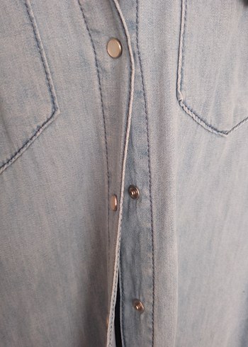 36 Beden Düğmeli Denim uzunGömlek