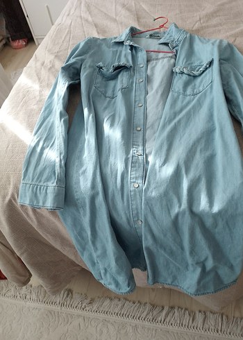 Düğmeli Denim uzunGömlek