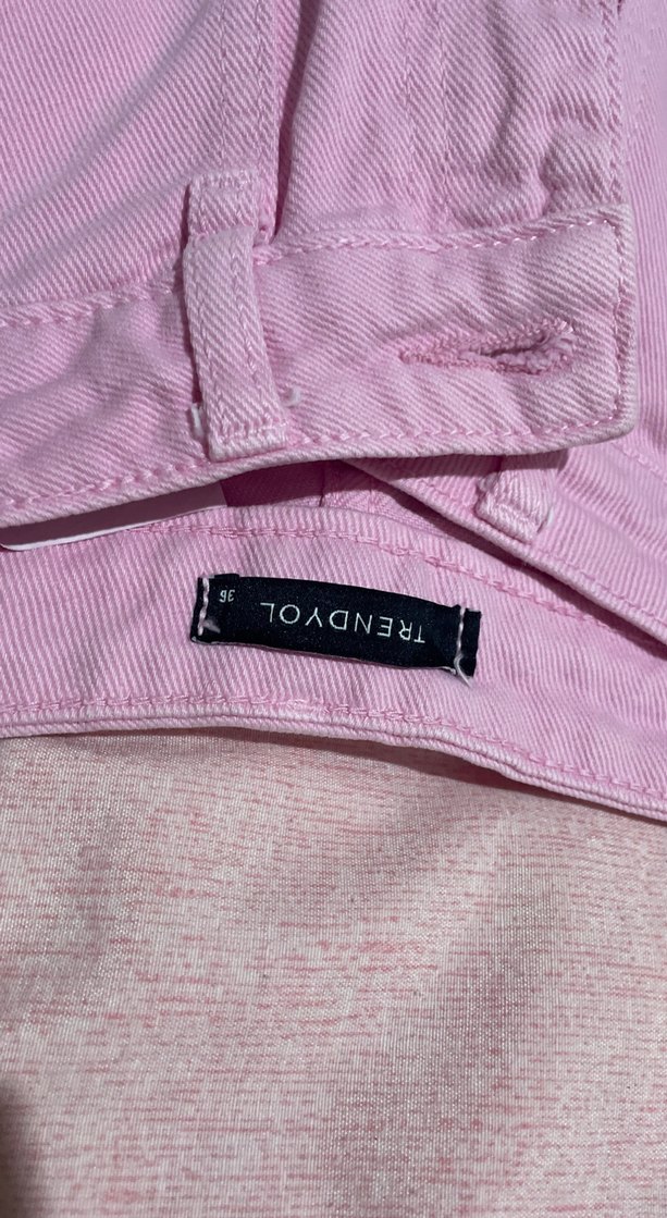 Pembe Midi Pamuk Rahat Kesim Kadın Pantolon - Görsel 2