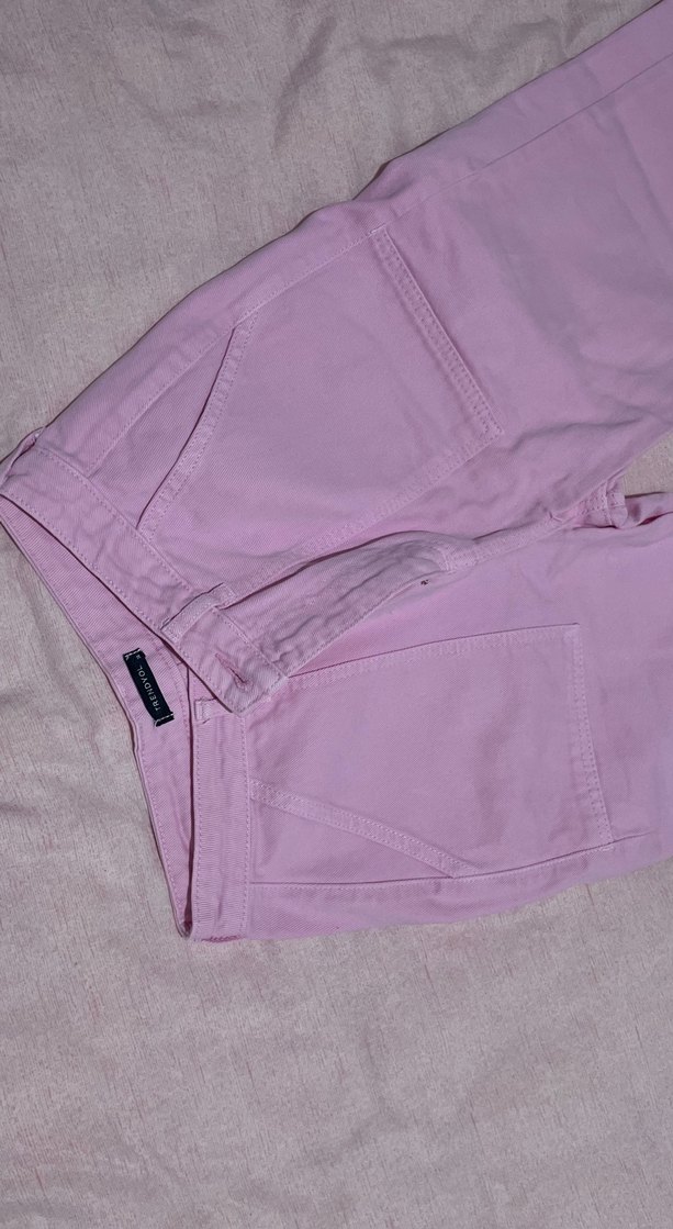 Pembe Midi Pamuk Rahat Kesim Kadın Pantolon - Görsel 4