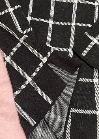 Kadın Gri Kareli Triko Kazak - Görsel 4