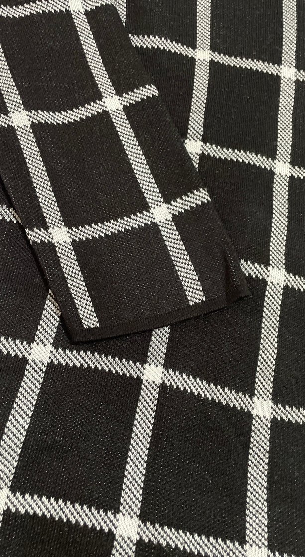 Kadın Gri Kareli Triko Kazak - Görsel 2