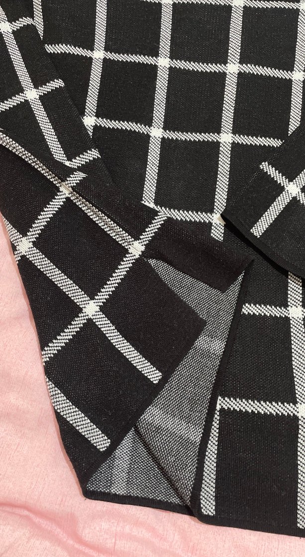 Kadın Gri Kareli Triko Kazak - Görsel 4