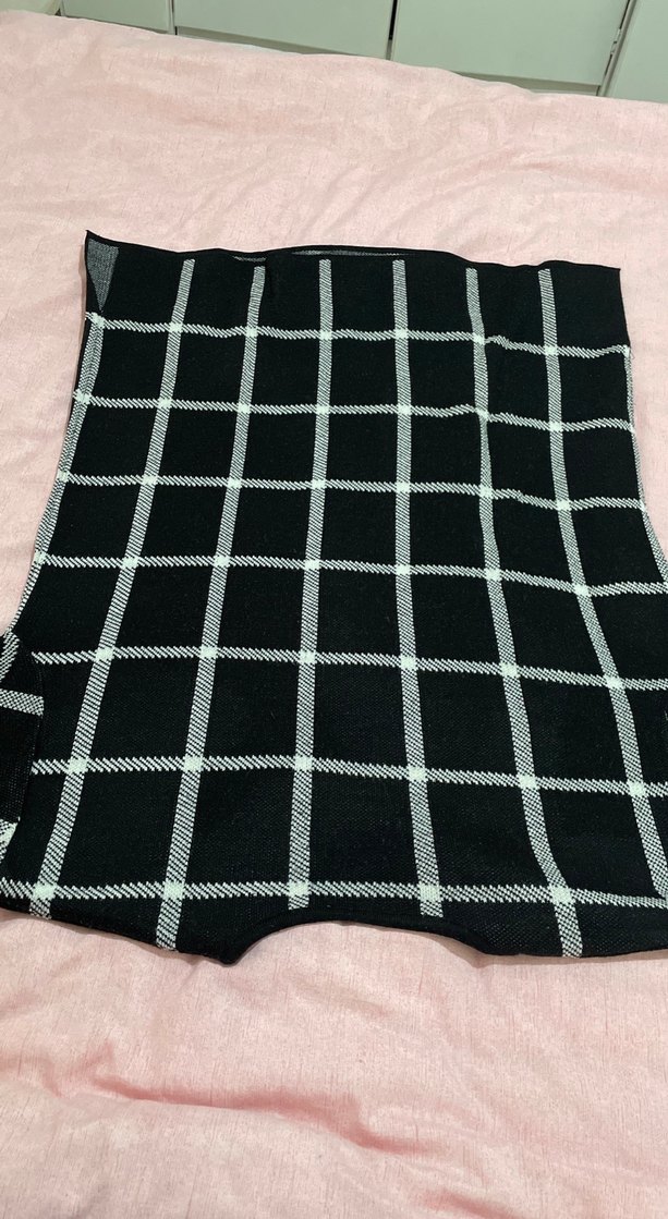 Kadın Gri Kareli Triko Kazak - Görsel 5