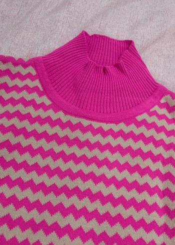 Pembe Uzun Kollu Kadın Triko Kazak - Görsel 3