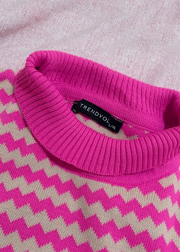 Pembe Uzun Kollu Kadın Triko Kazak - Görsel 5