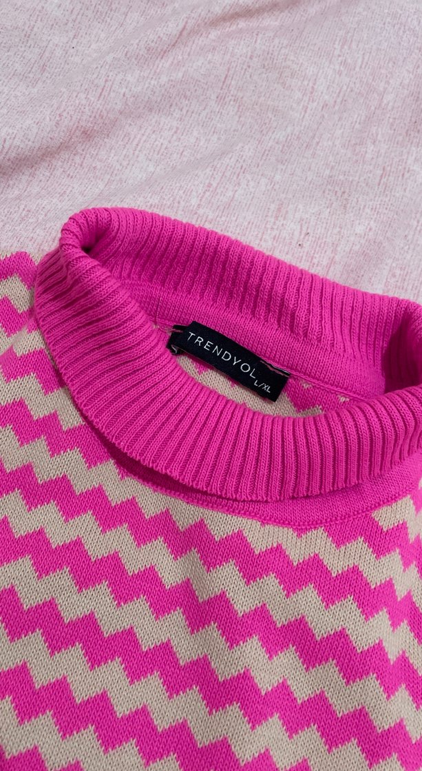Pembe Uzun Kollu Kadın Triko Kazak - Görsel 5