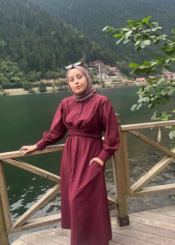 Diğer Bordo Uzun Kollu Salaş Elbise