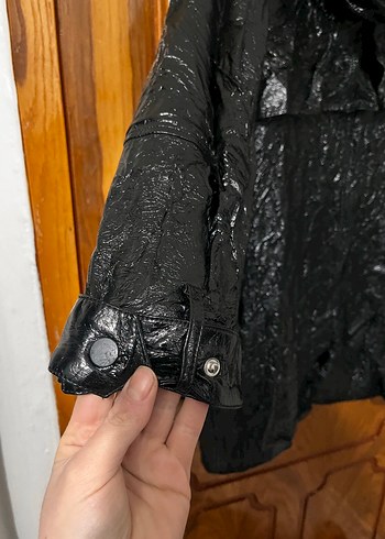 Erkek Siyah Deri Uzun Goth Yağmurluk - Görsel 5