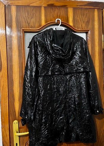 Erkek Siyah Deri Uzun Goth Yağmurluk - Görsel 4