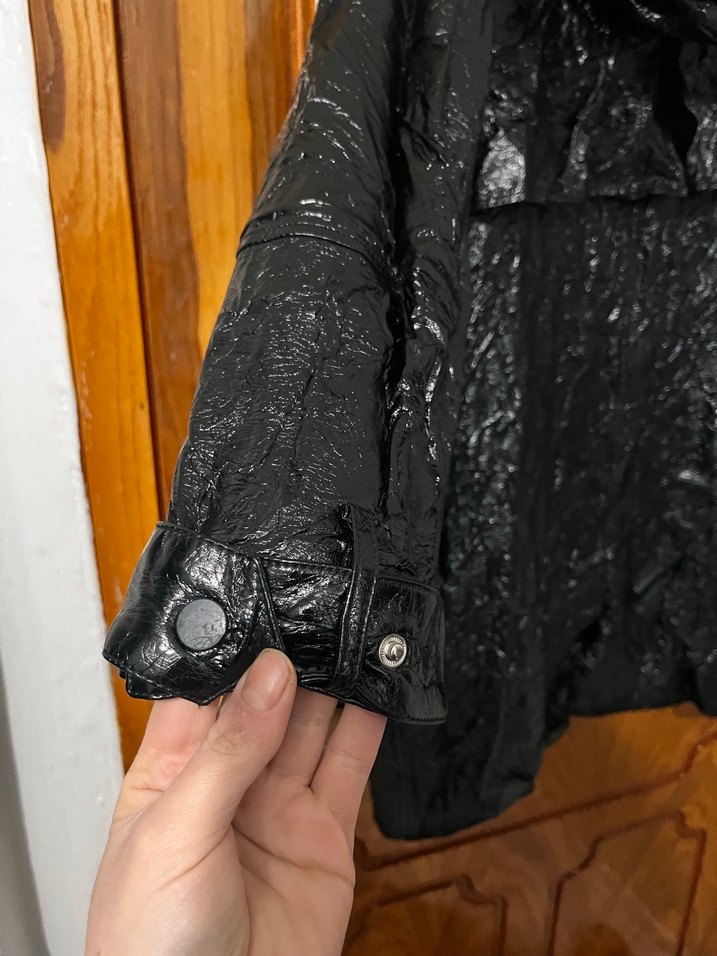 Erkek Siyah Deri Uzun Goth Yağmurluk - Görsel 5