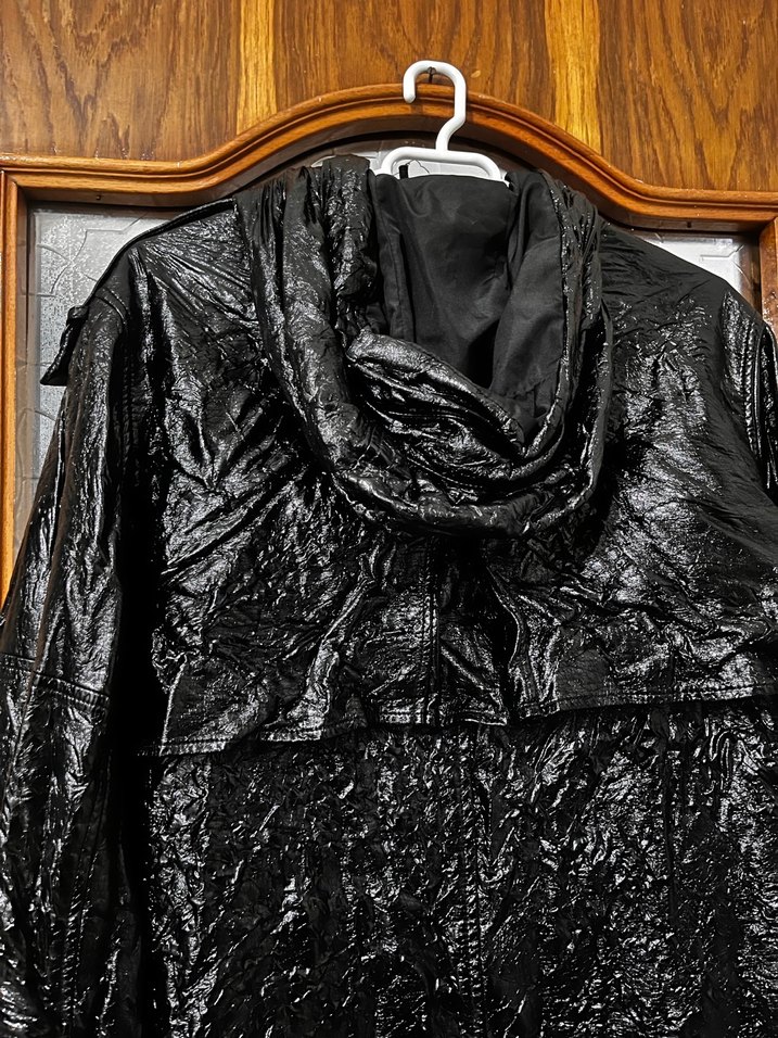 Erkek Siyah Deri Uzun Goth Yağmurluk - Görsel 3