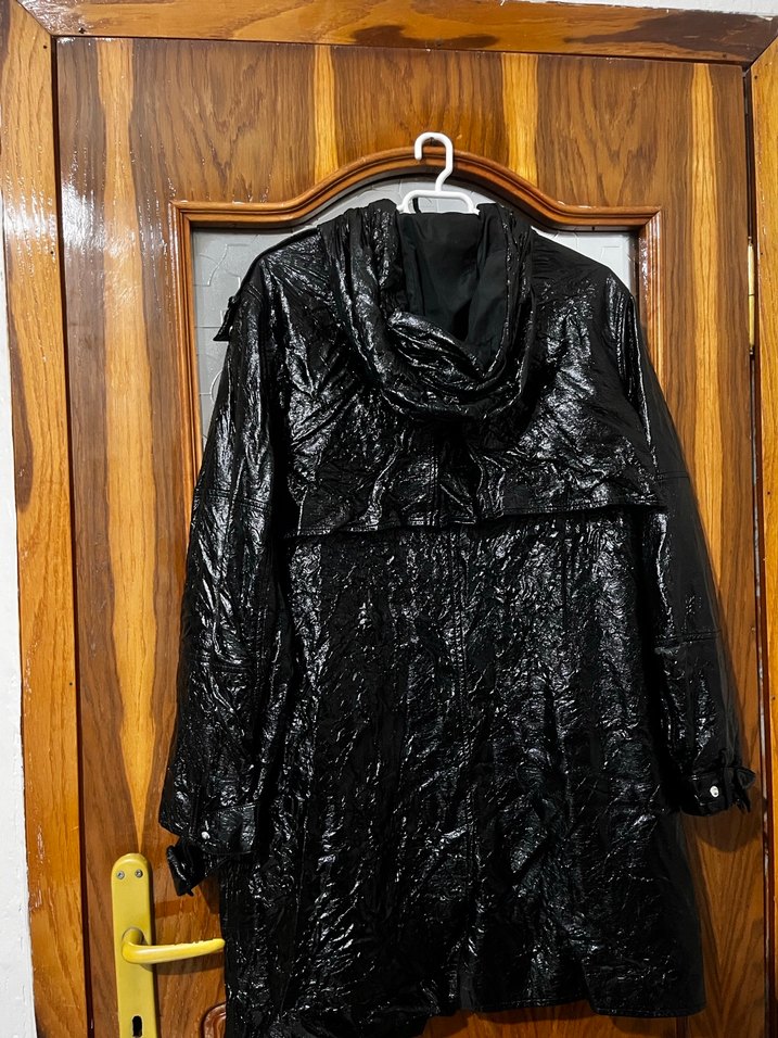 Erkek Siyah Deri Uzun Goth Yağmurluk - Görsel 4