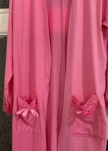 Pembe Uzun Kollu Kadın Sabahlık - Görsel 3