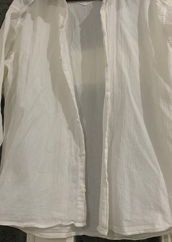 Düğmeli Beyaz Keten Erkek Gömlek - Görsel 4