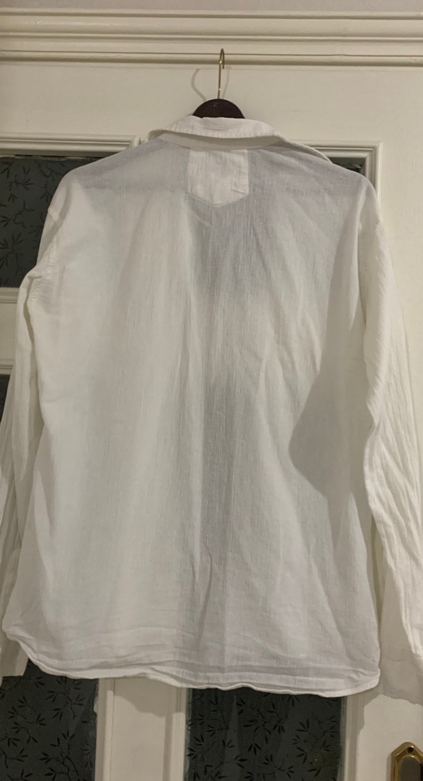 Düğmeli Beyaz Keten Erkek Gömlek - Görsel 5