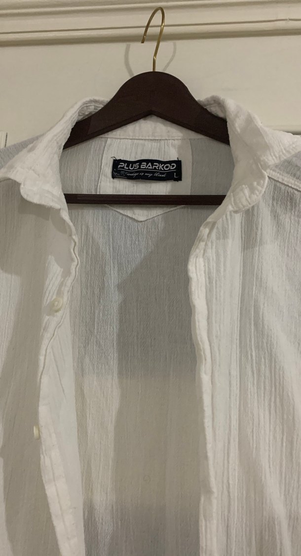 Düğmeli Beyaz Keten Erkek Gömlek - Görsel 3