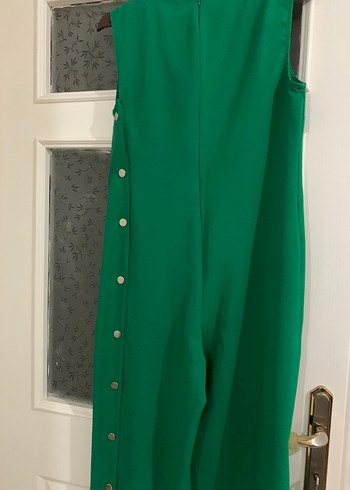 Drapeli V Yaka Yeşil Tulum - Görsel 7