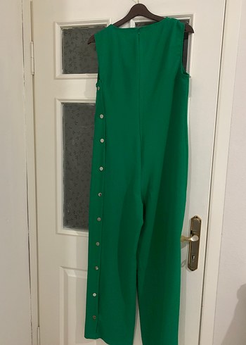 Drapeli V Yaka Yeşil Tulum - Görsel 6