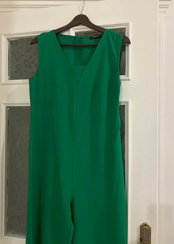 Drapeli V Yaka Yeşil Tulum - Görsel 5