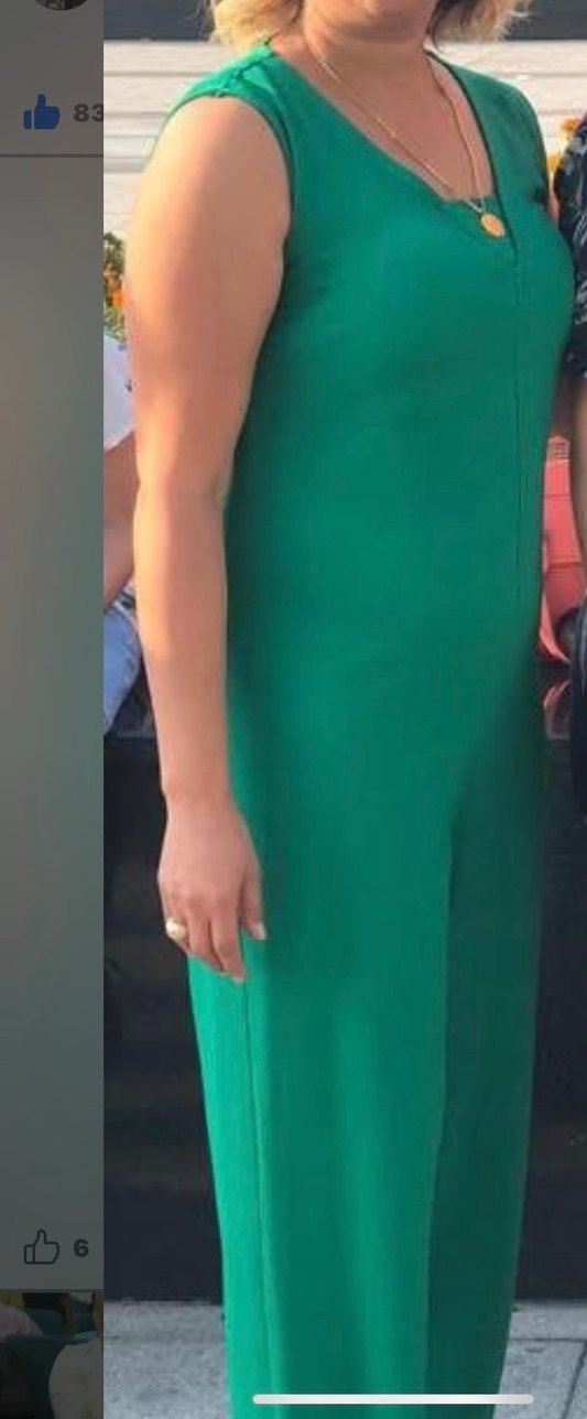 Drapeli V Yaka Yeşil Tulum - Görsel 3