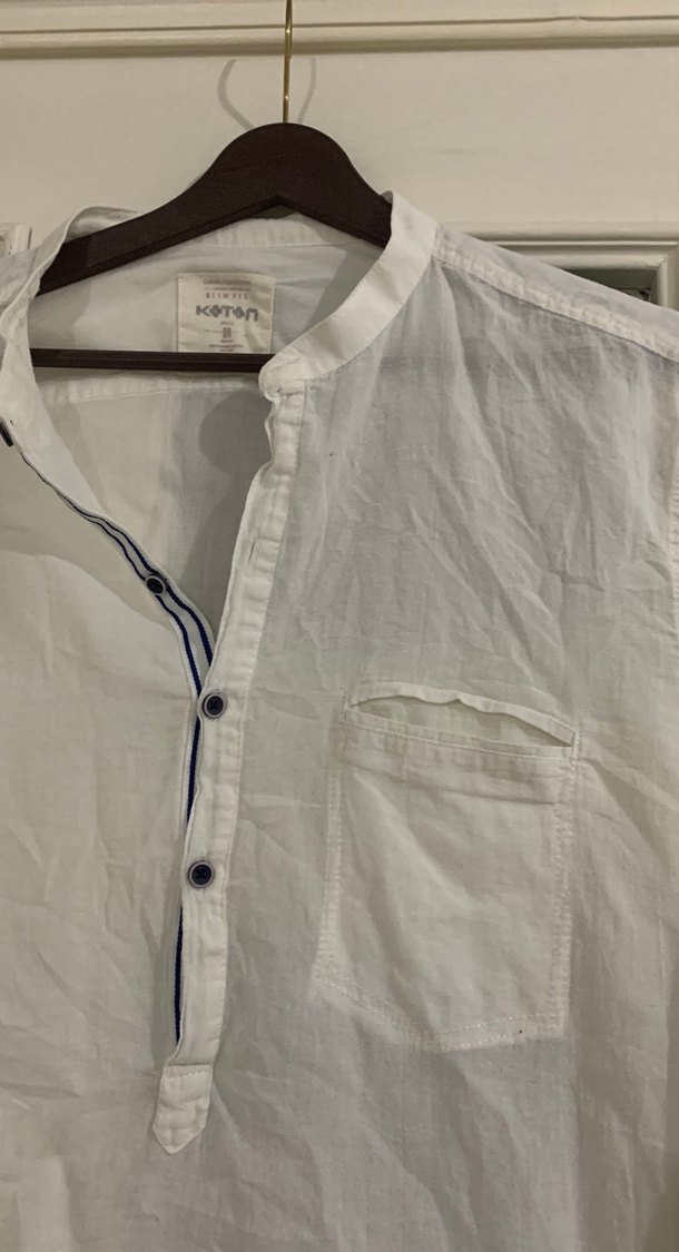 Erkek Beyaz Keten Uzun Kollu Gömlek - Görsel 4