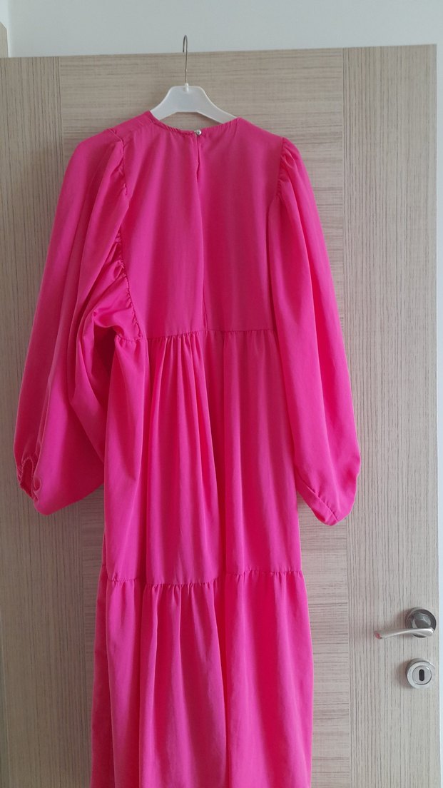 Pembe Nakışlı Uzun Bohem Elbise - Görsel 3