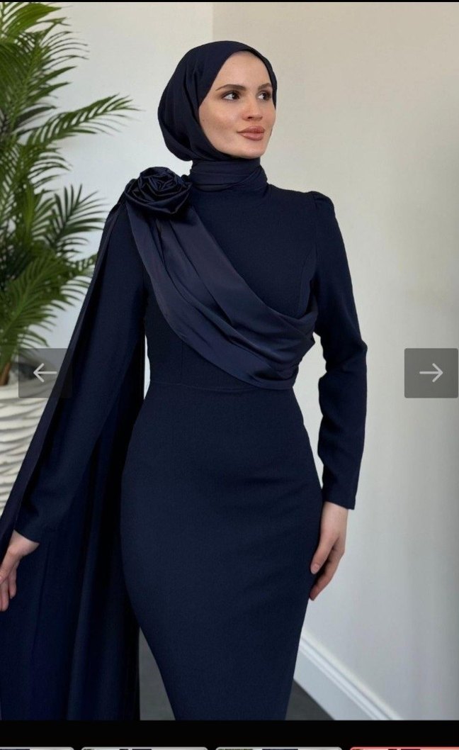 Lacivert Drapeli Uzun Abiye Elbise - Görsel 2