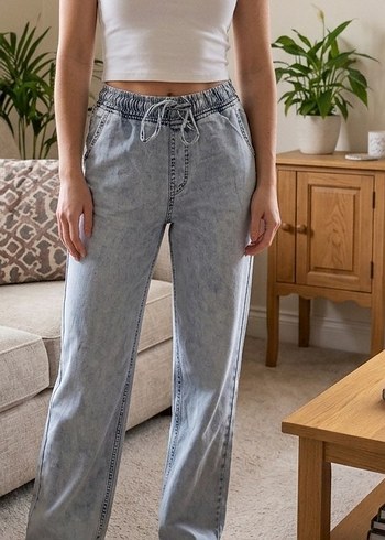 Zara Acik Mavi Rahat Kesim Denim Pantolon