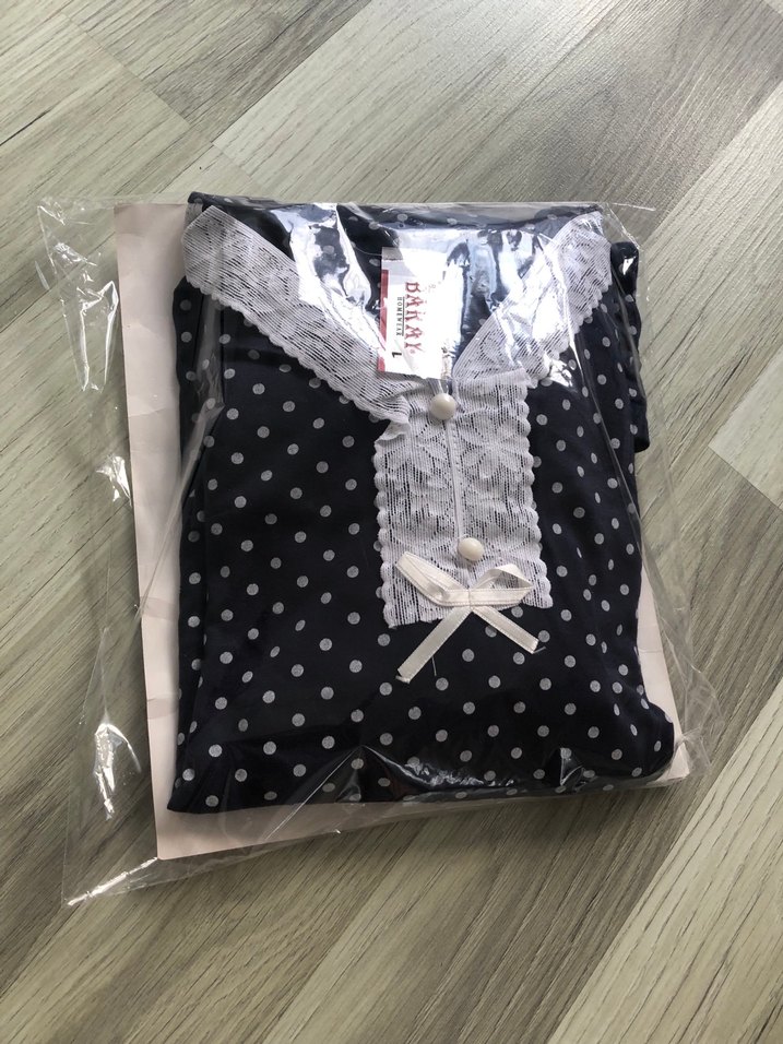 Puantiye Desenli Lacivert  Gecelik - Görsel 4