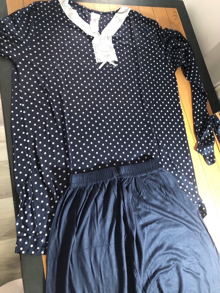 Puantiye Desenli Lacivert  Gecelik - Görsel 2