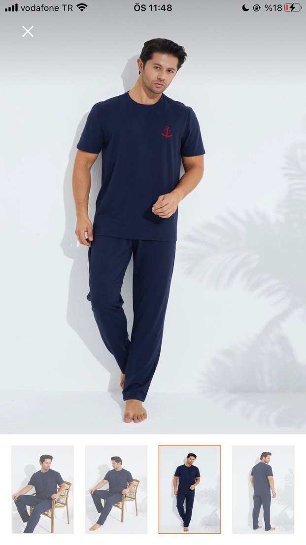 Erkek Lacivert Kısa Kollu Pijama Takımı - Görsel 2