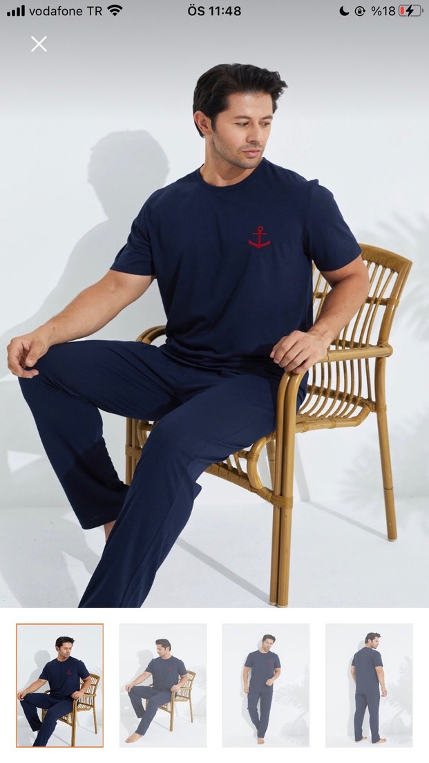 Erkek Lacivert Kısa Kollu Pijama Takımı - Görsel 4