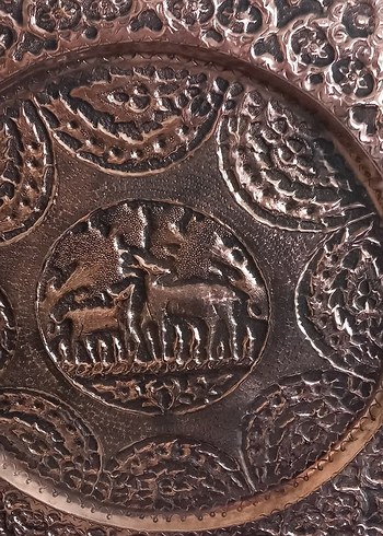 antika iran isfahan işi ful işlemeli duvar tepsisi - Görsel 2