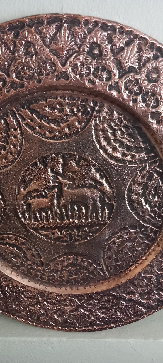 antika iran isfahan işi ful işlemeli duvar tepsisi - Görsel 2