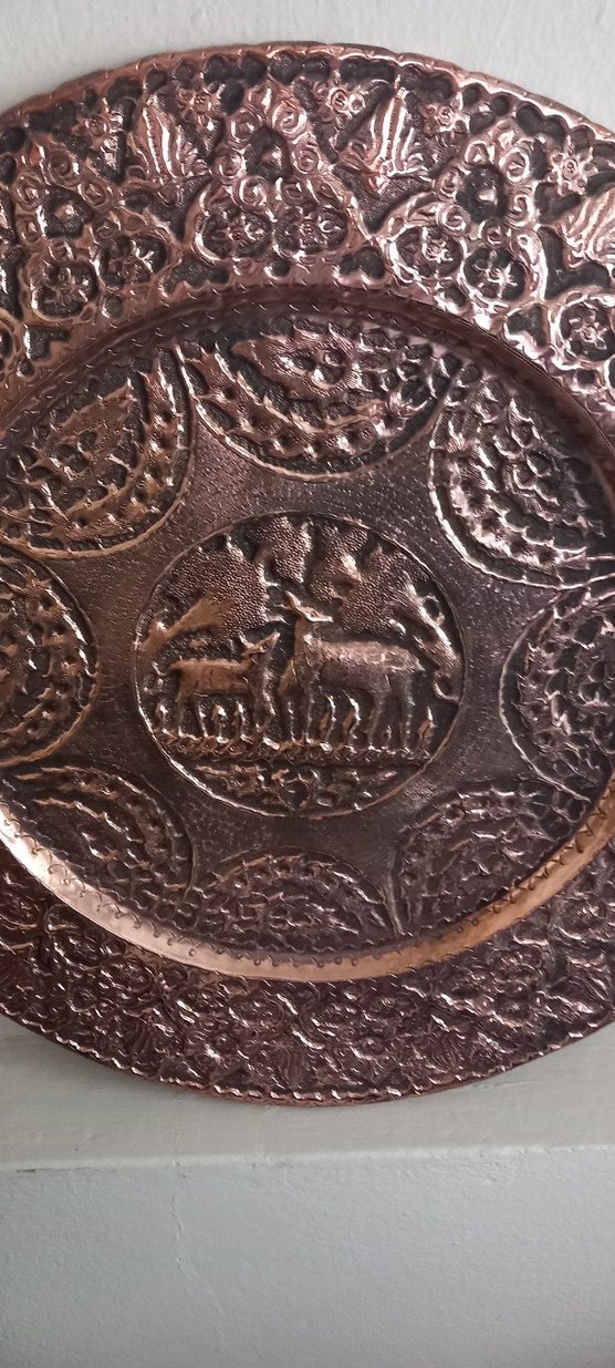 antika iran isfahan işi ful işlemeli duvar tepsisi - Görsel 3