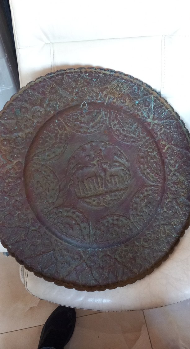 antika iran isfahan işi ful işlemeli duvar tepsisi - Görsel 4